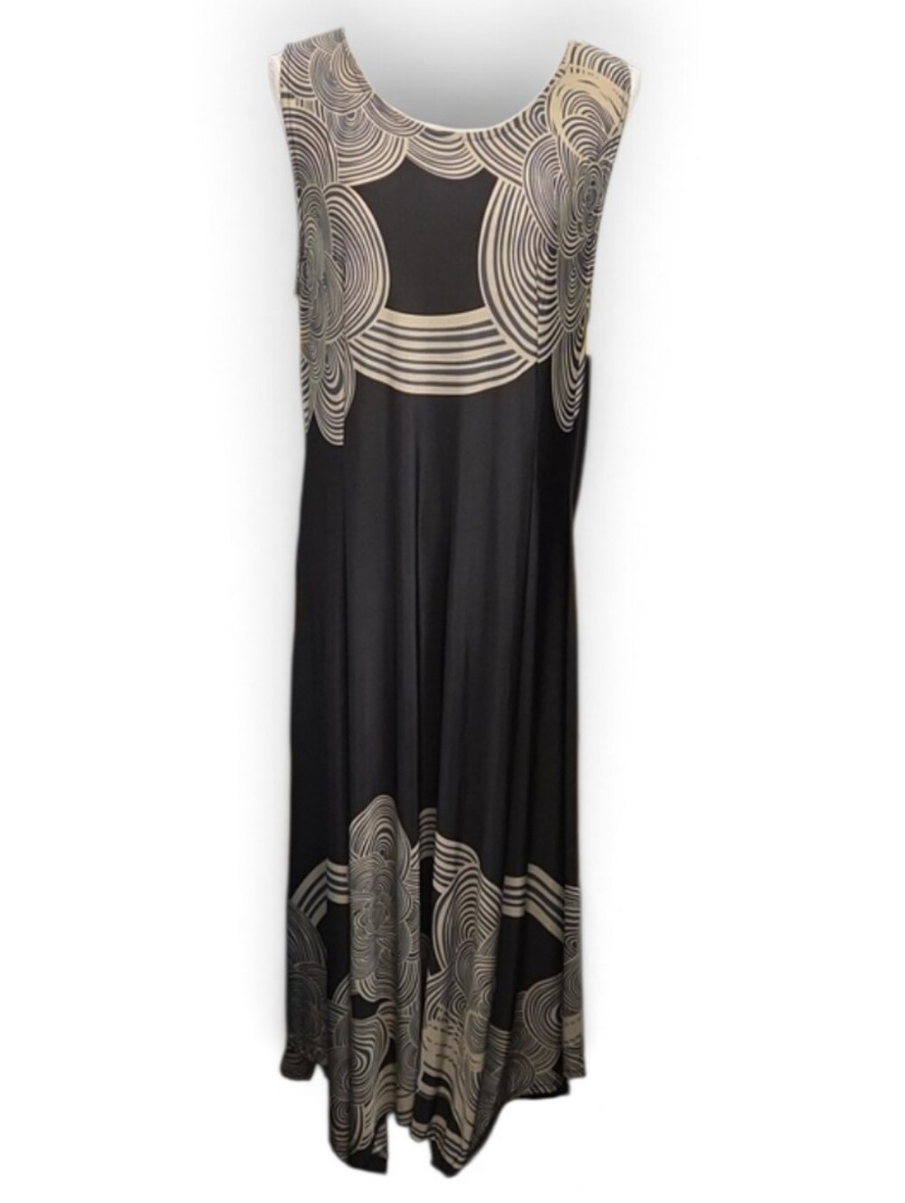 Reborn Black Maxi Dress with Cream Geometric Swirls